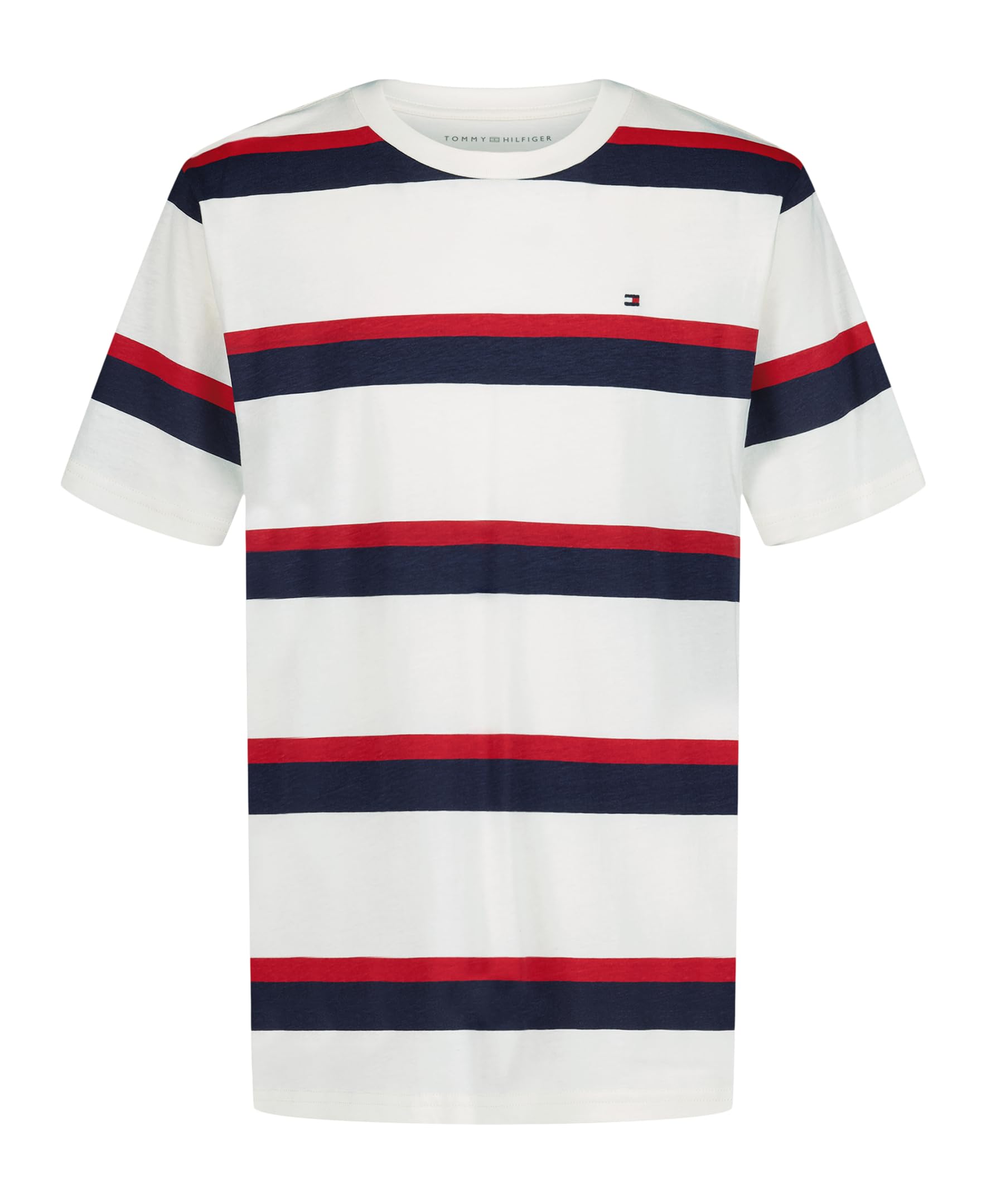 Tommy Hilfiger Boys' Short Sleeve Striped Crew Neck T-Shirt, Soft, Comfortable, Relaxed Fit